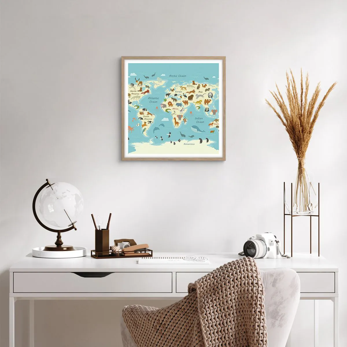 Plakat i ramme af lyst egetræ - Gode naboer - 40x40 cm