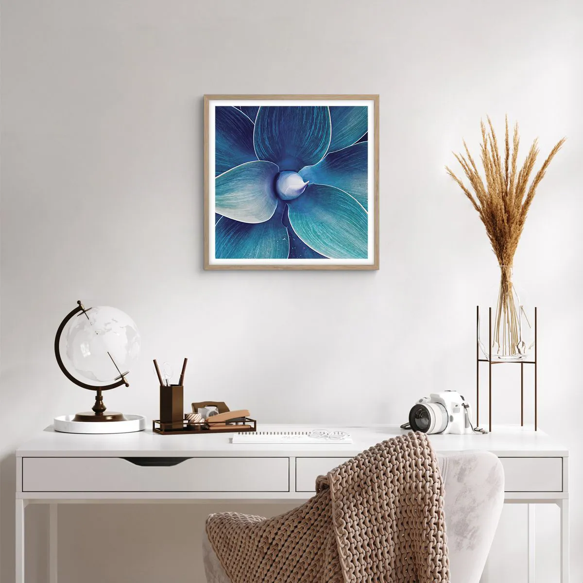 Poster in light oak frame - Blue from the Sky - 40x40 cm