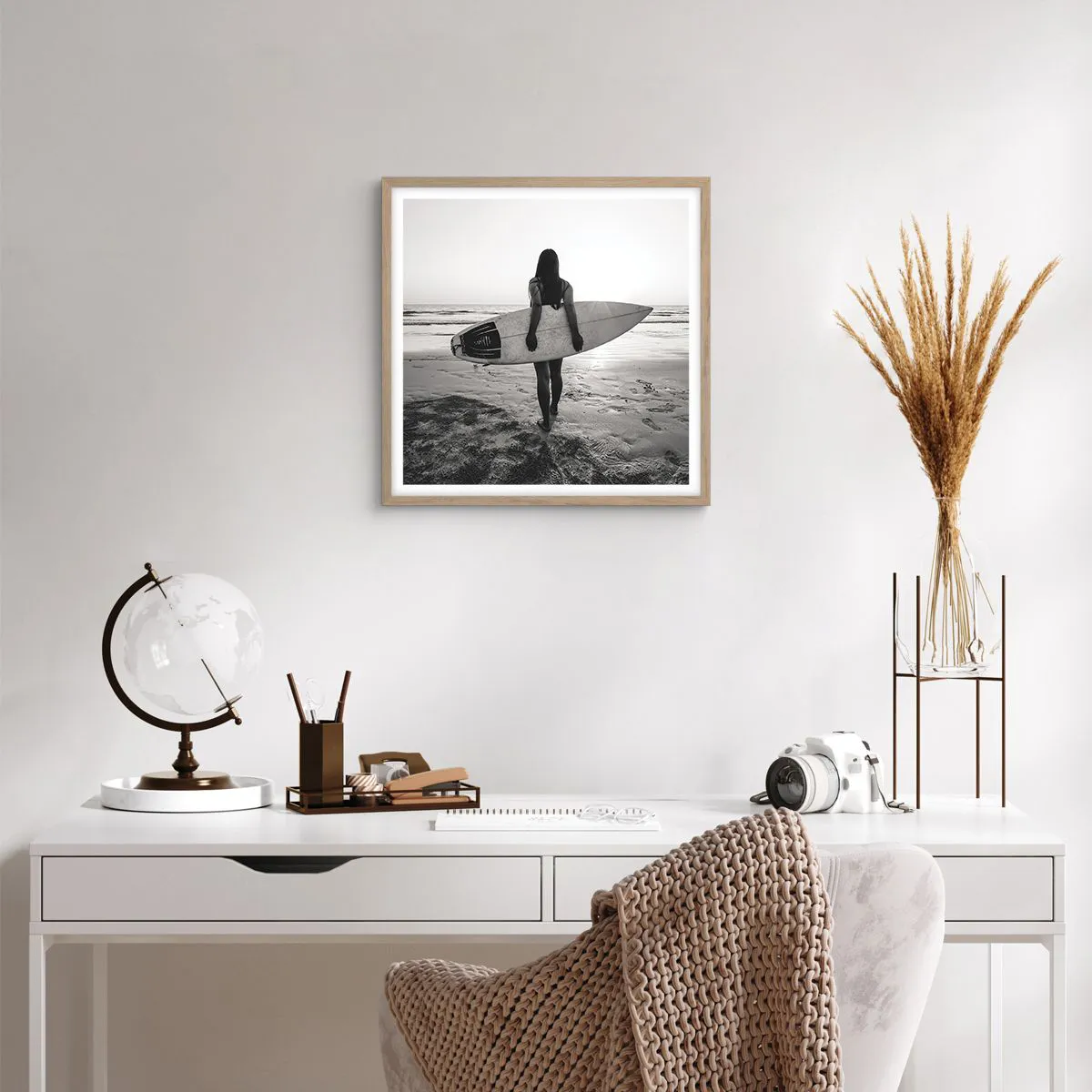 Pôster com moldura de carvalho claro - Filha da onda do mar - 40x40 cm