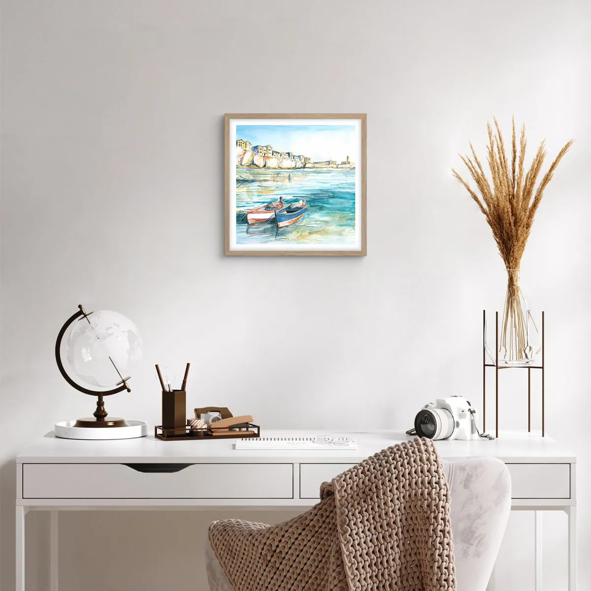 Affiche dans un chêne clair - Poster - Paysage dans l'azur - 40x40 cm