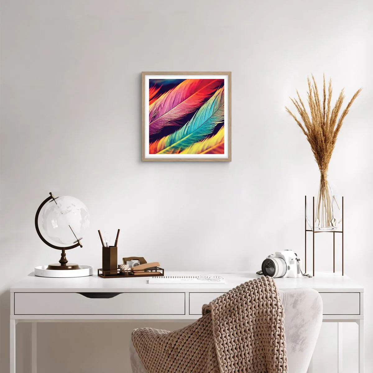 Poster in einem Rahmen aus heller Eiche - Gefiederter Regenbogen - 40x40 cm