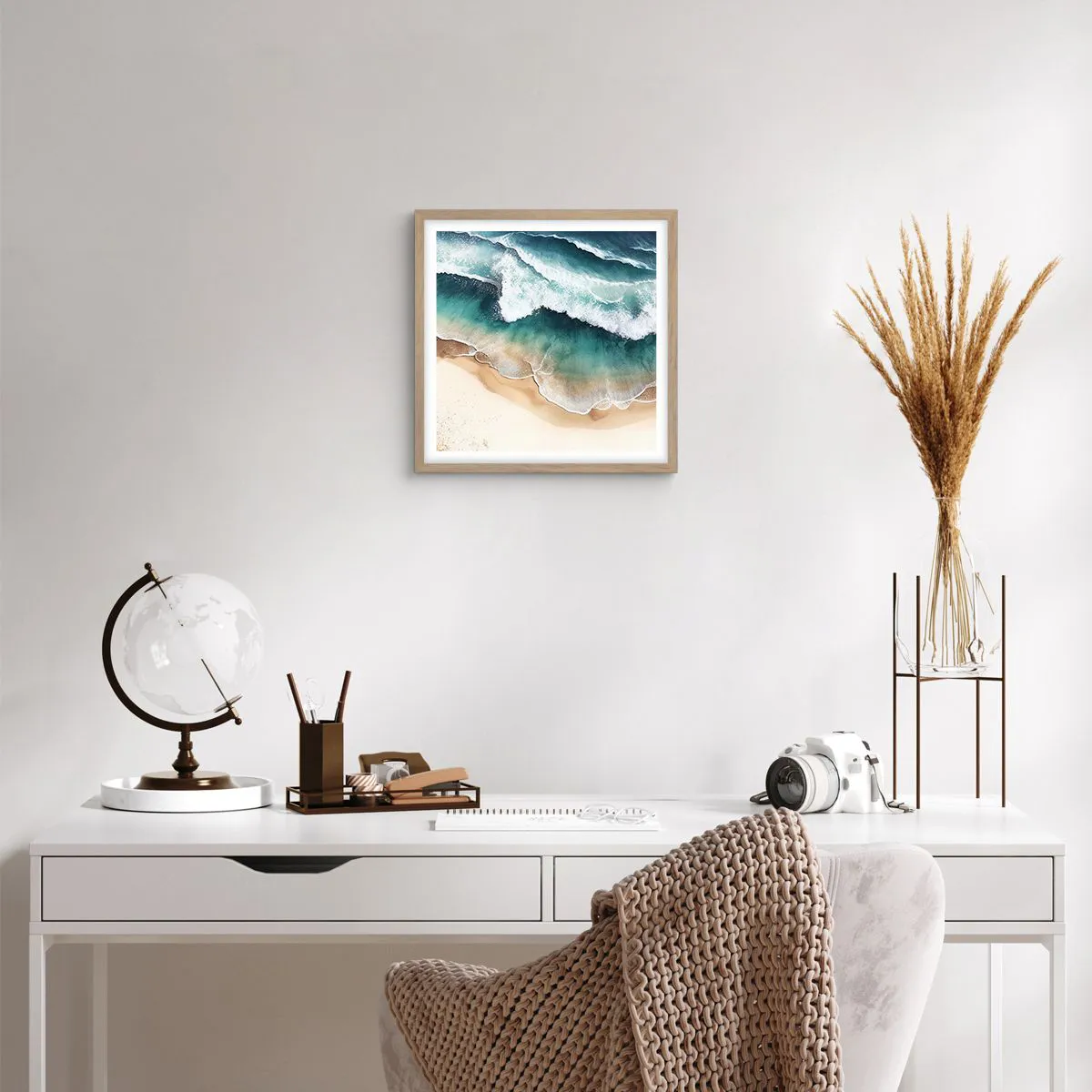 Plakat i ramme af lyst egetræ - Et evigt møde - 40x40 cm