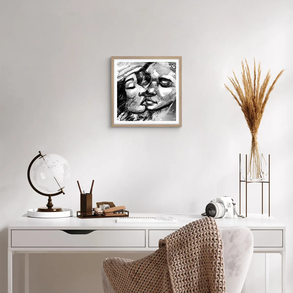 Affiche dans un chêne clair - Poster - Un moment tendre - 40x40 cm