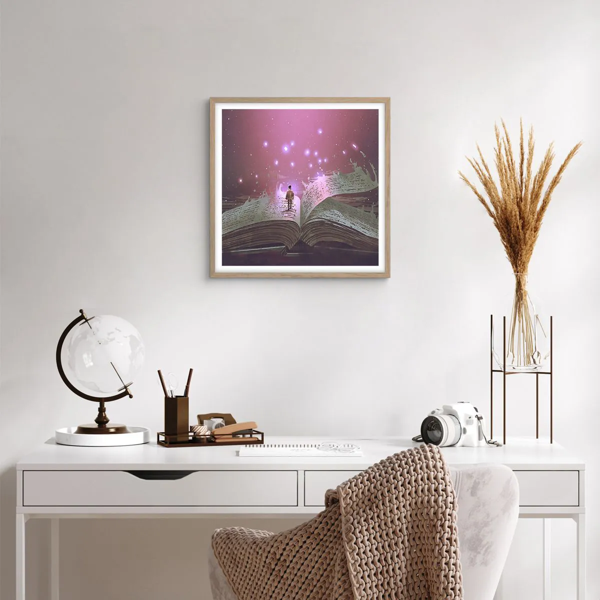 Affiche dans un chêne clair - Poster - Invitation à un autre monde - lisez ! - 50x50 cm