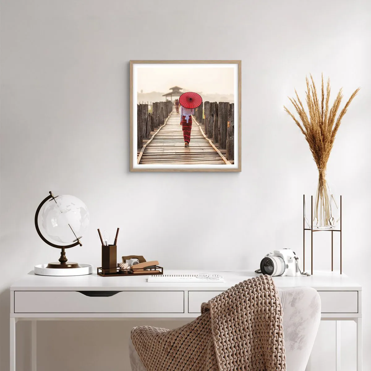 Poster in light oak frame - On an Old Bridge - 50x50 cm