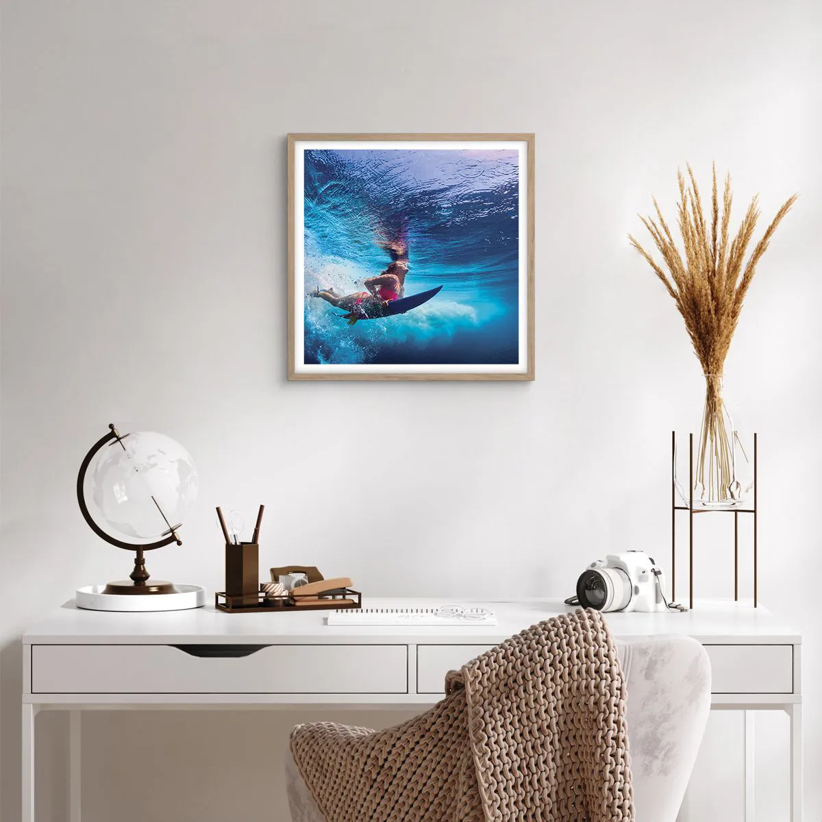 Plakat i ramme af lyst egetræ - Dybden af glæde - 50x50 cm