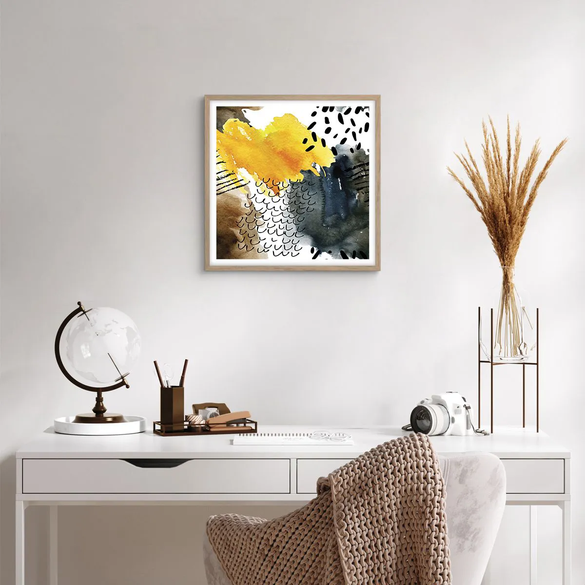 Plakat i ramme af lyst egetræ - Et møde mellem elementerne - 50x50 cm