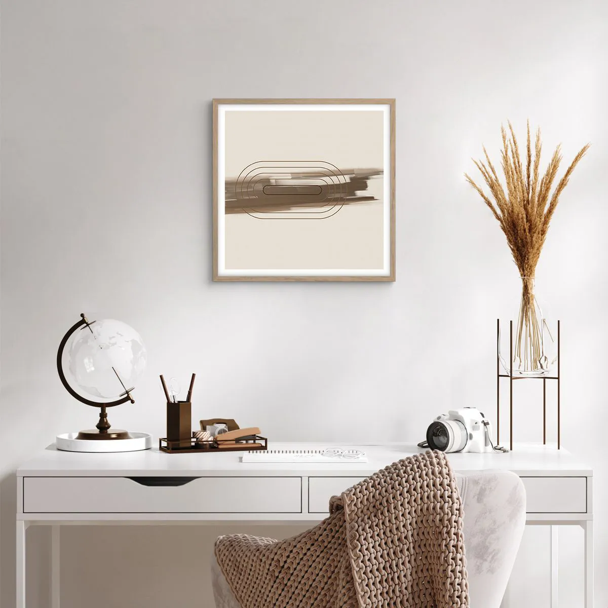 Plakát v rámu světlý dub - Závan šedi - 50x50 cm