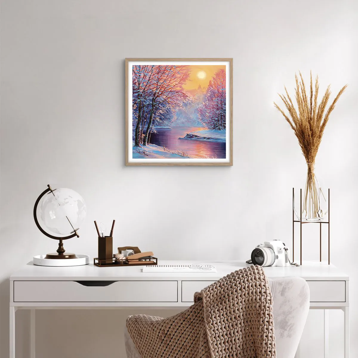 Plakat i ramme af lyst egetræ - Vinterens farver - 50x50 cm