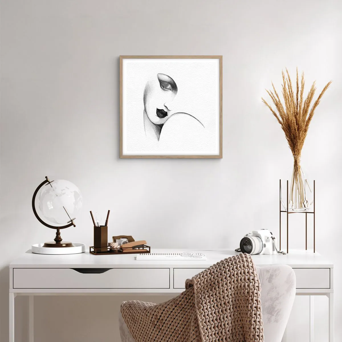 Plakat i ramme af lyst egetræ - I Lempickas stil - 50x50 cm