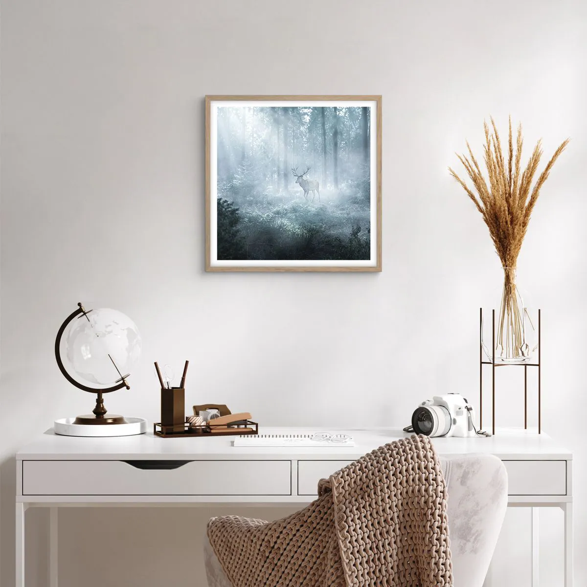 Poster in light oak frame - Morning Round of the Estate - 50x50 cm