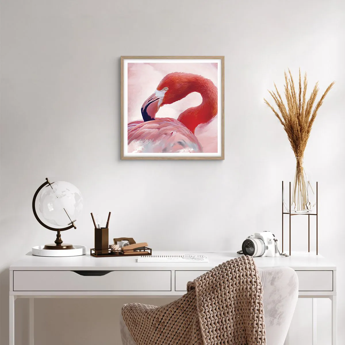 Poster in light oak frame - Bird Look - 50x50 cm