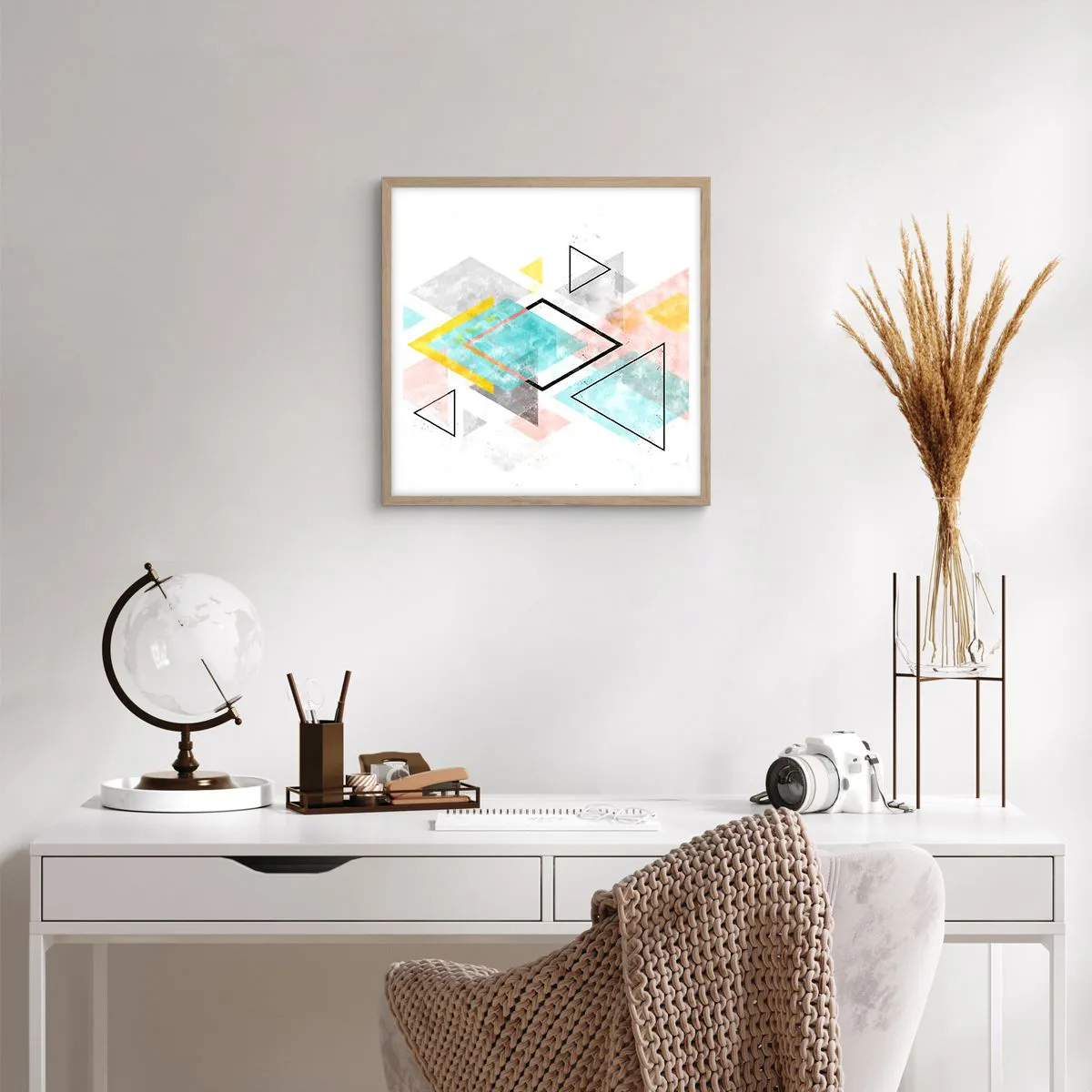 Poster în ramă de stejar deschis - Joc geometric - 50x50 cm
