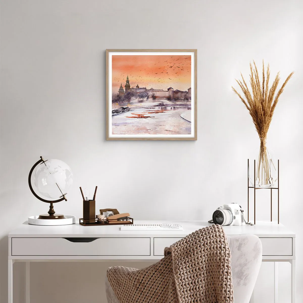 Pôster com moldura de carvalho claro - Pôr do sol real - 50x50 cm