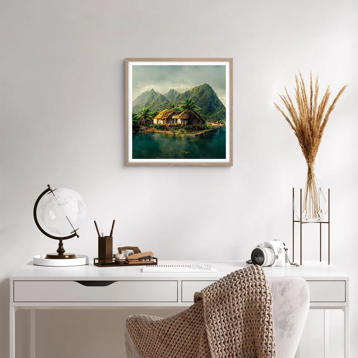 Poster in light oak frame - Tropical Paradise - 50x50 cm