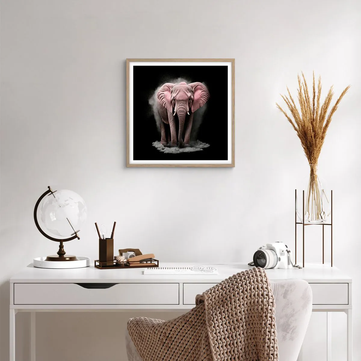 Plakát v rámu světlý dub - Nemysli na růžového slona! - 50x50 cm