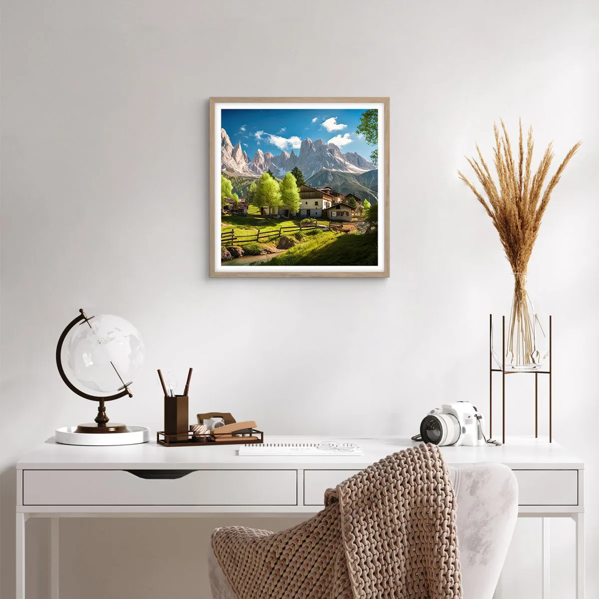 Poster in einem Rahmen aus heller Eiche - Alpenidylle - 50x50 cm