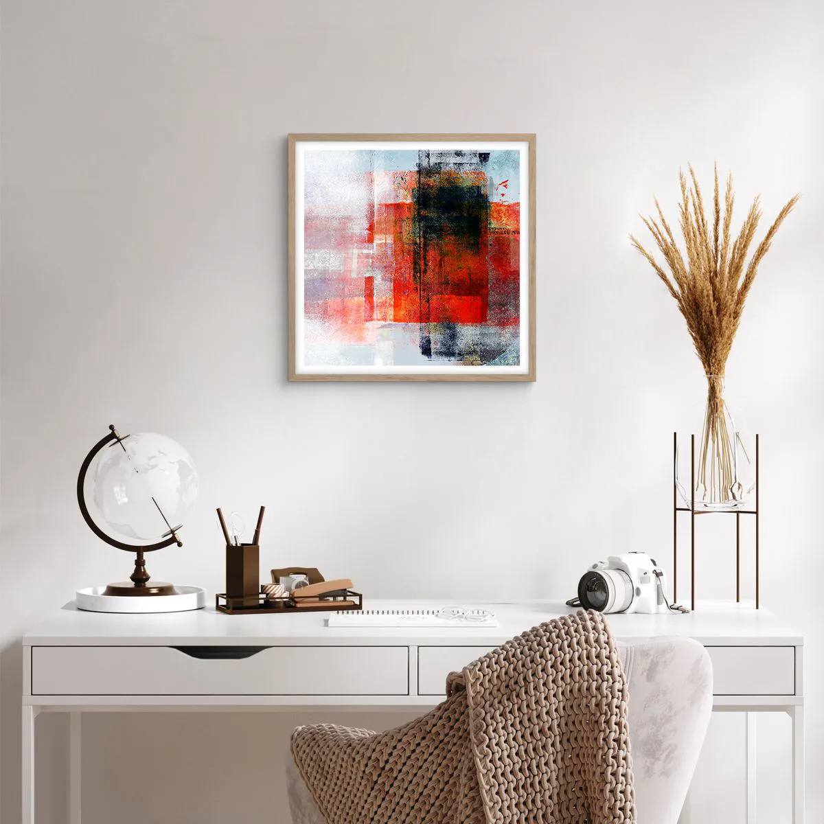 Poster in light oak frame - Glowing Composition - 50x50 cm