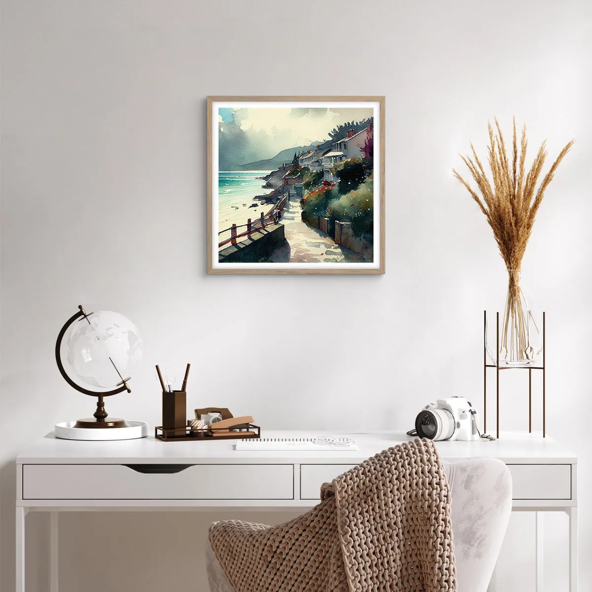 Póster en marco roble claro - Ciudad mediterránea - 50x50 cm