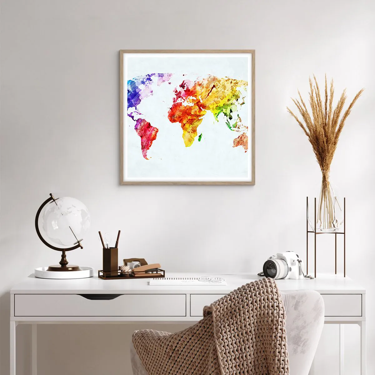 Plakát v rámu světlý dub - Všechny barvy světa - 60x60 cm