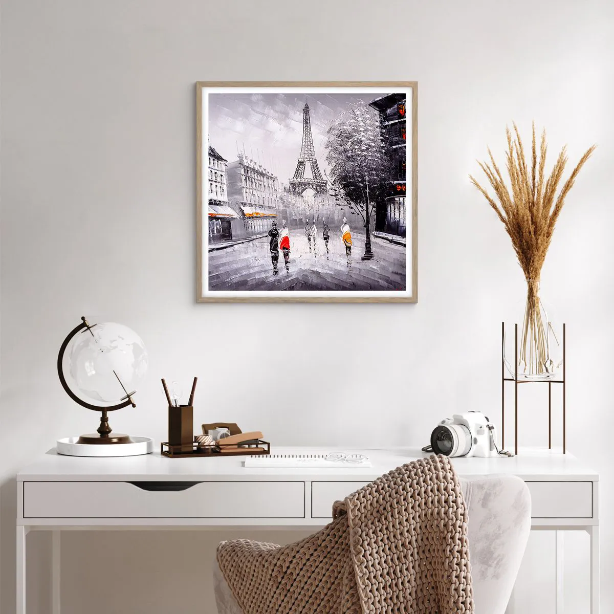 Plakát v rámu světlý dub - Pařížská procházka - 60x60 cm