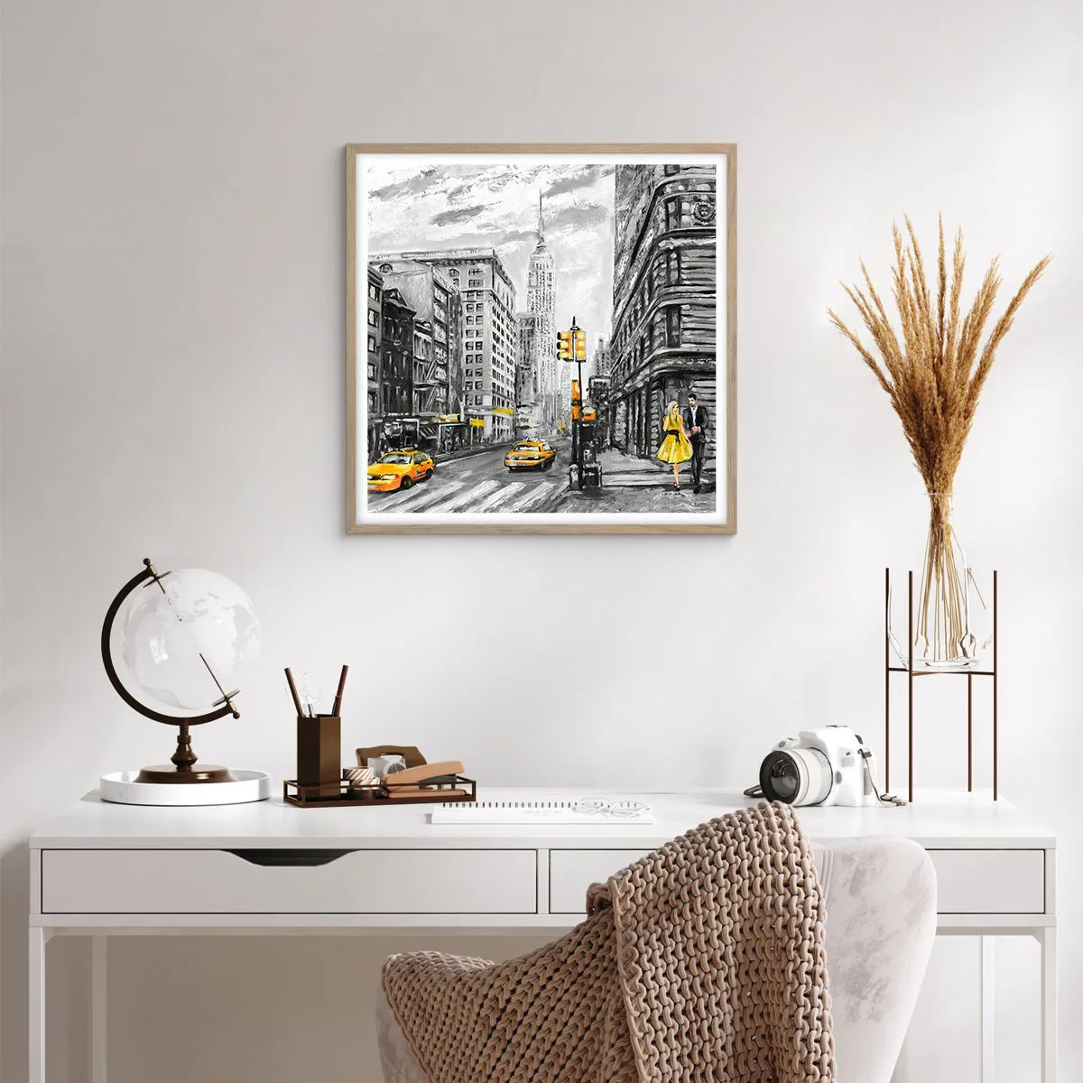 Poster în ramă de stejar deschis - O poveste din New York - 60x60 cm