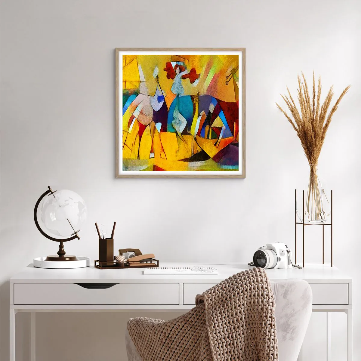 Poster in light oak frame - Sun -Life - Happiness - 60x60 cm