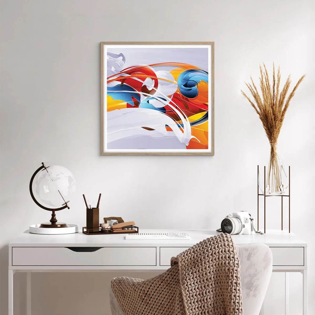 Poszter világos tölgy keretben - Az elemek tánca - 60x60 cm