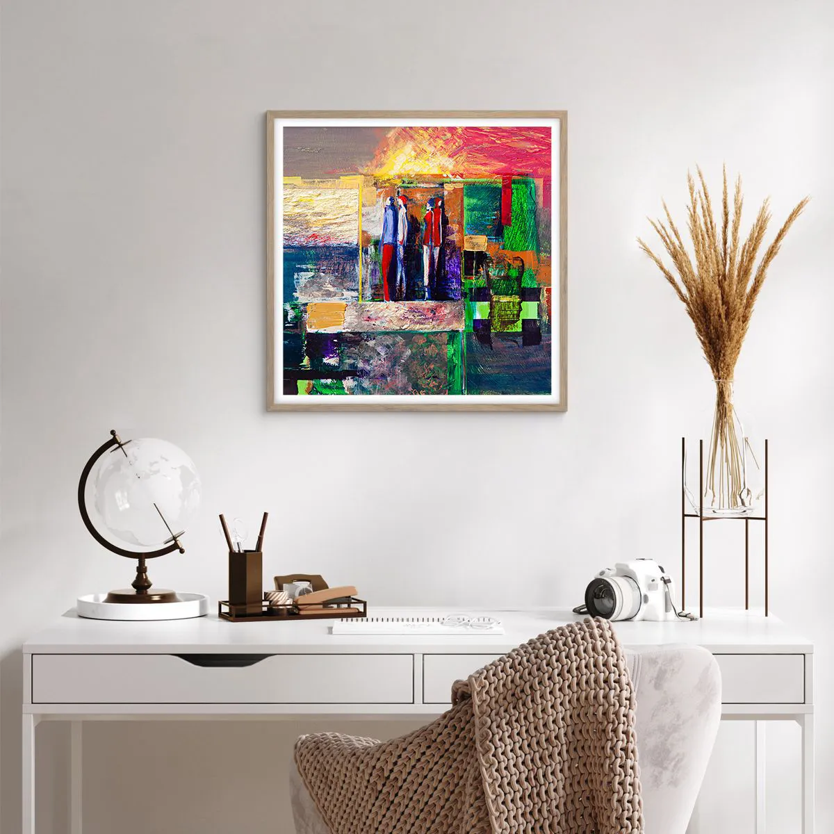 Pôster com moldura de carvalho claro - Relacionamentos e emoções - 60x60 cm