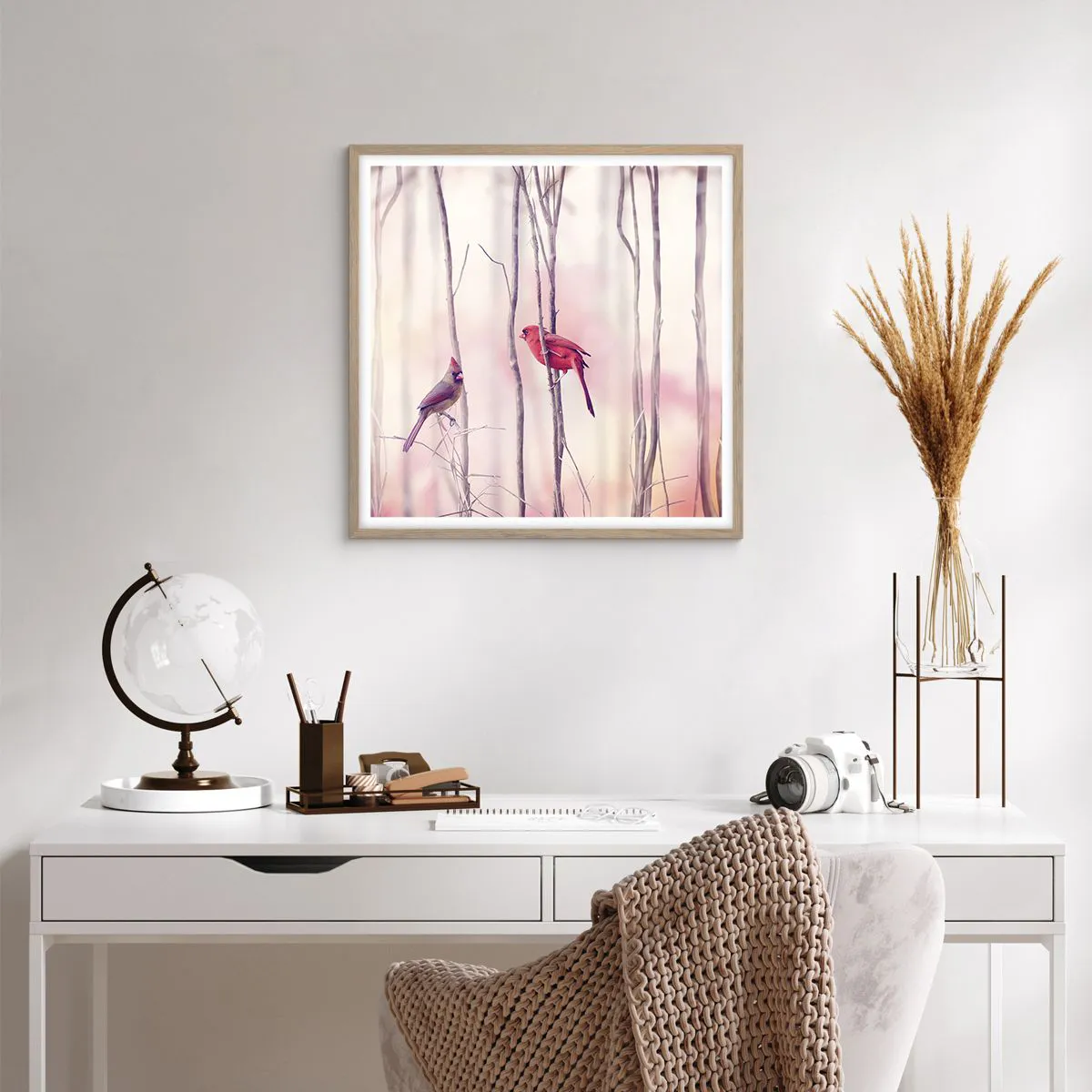 Poster in light oak frame - Tale of a Pink Forest - 60x60 cm