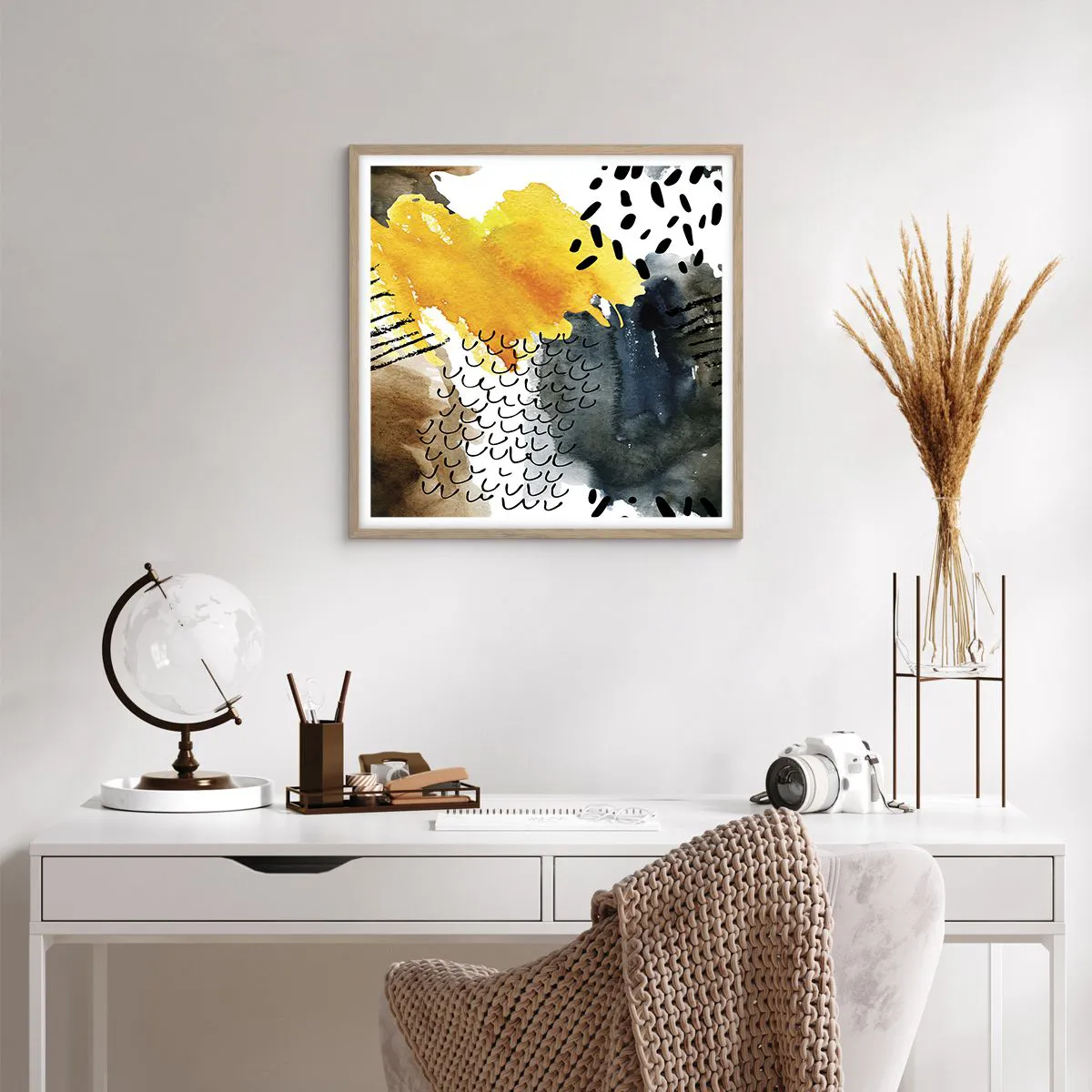 Poszter világos tölgy keretben - Az elemek találkozása - 60x60 cm