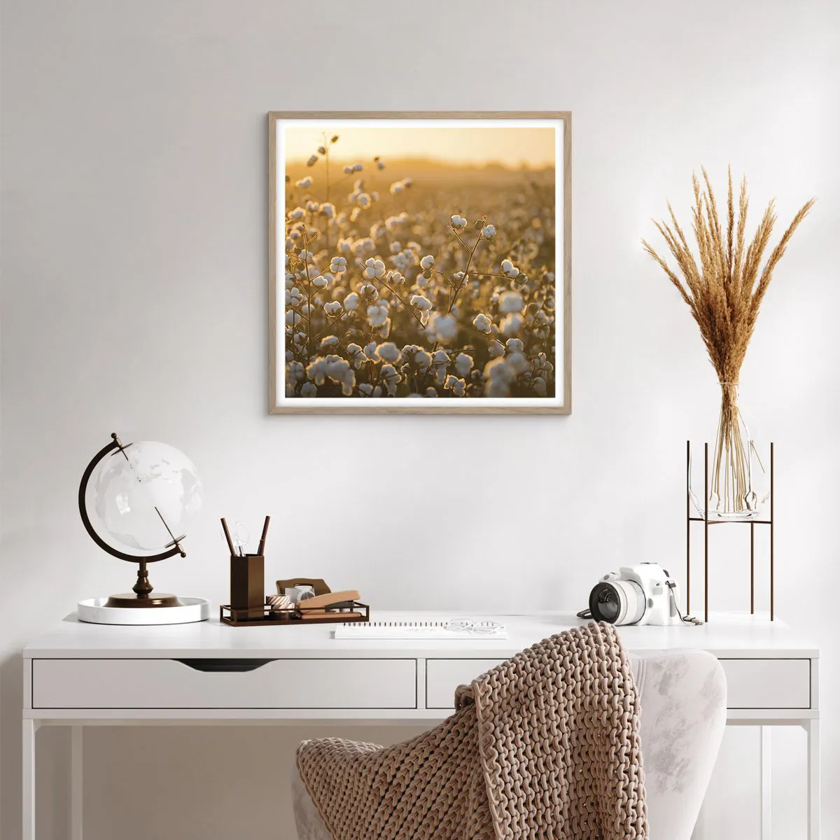 Poszter világos tölgy keretben - Puha mező - 60x60 cm