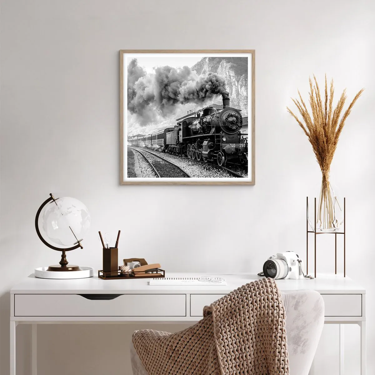 Poster in light oak frame - Standing at the Station... - 60x60 cm