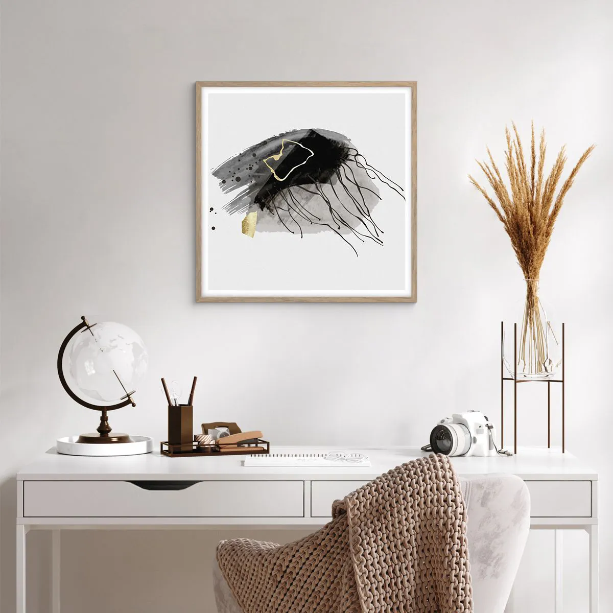 Affiche dans un chêne clair - Poster - En noir et en or - 60x60 cm