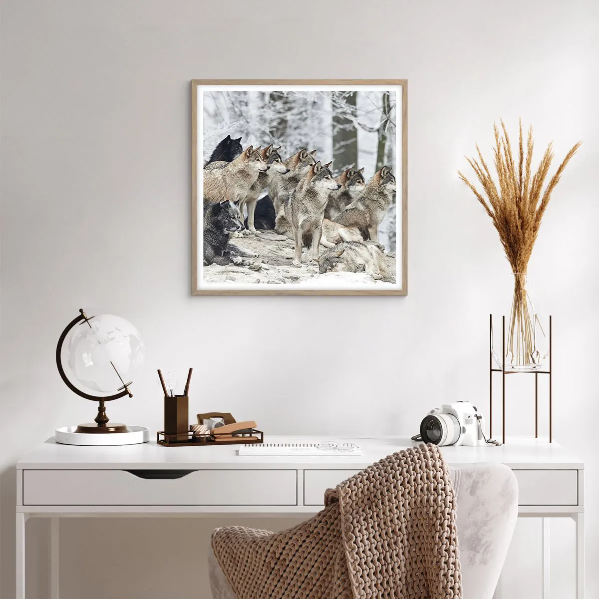 Plakat i ramme af lyst egetræ - Familie og venner - 60x60 cm