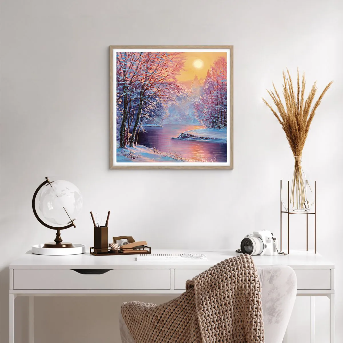 Plakat w ramie jasny dąb - Barwy zimy - 60x60 cm