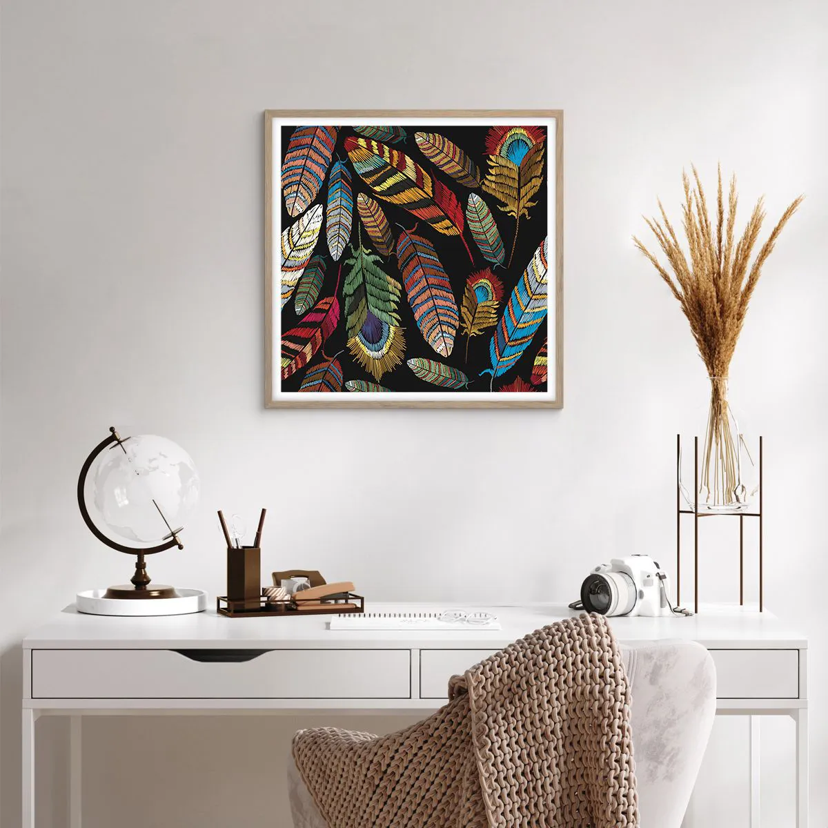 Affisch i ram av ljusek - Fågelkarneval - 60x60 cm