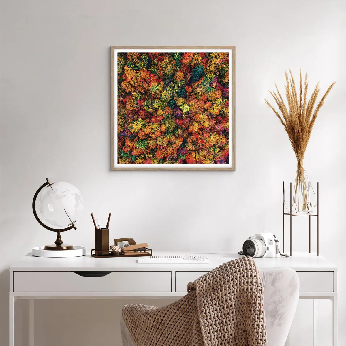 Plakat w ramie jasny dąb - Bukiet jesiennych drzew - 60x60 cm