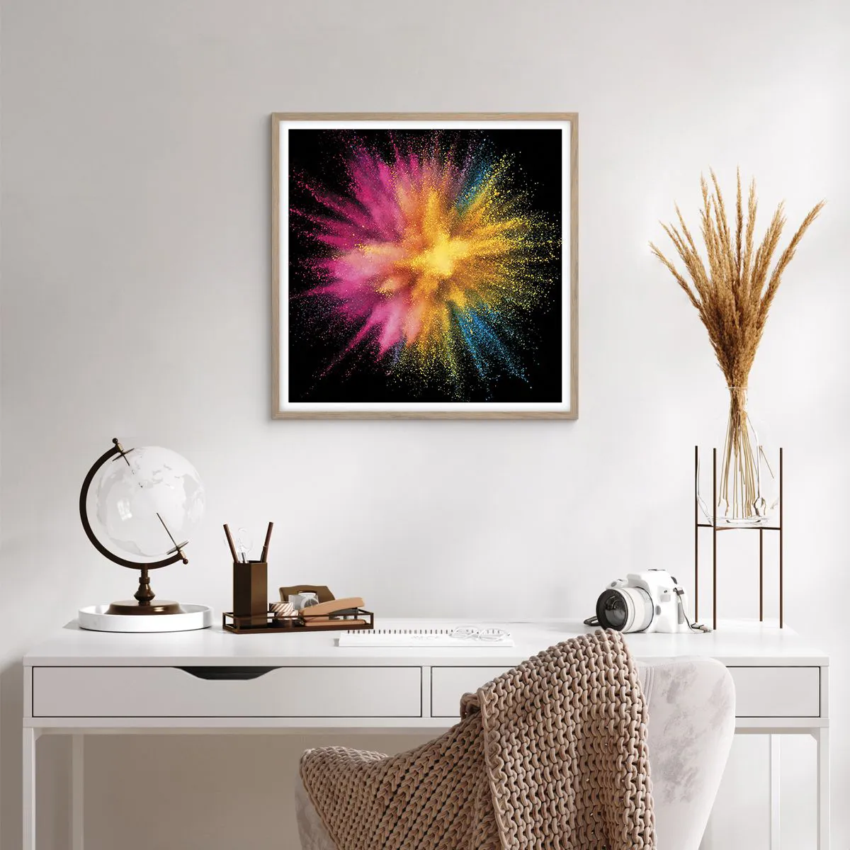 Pôster com moldura de carvalho claro - O nascimento das cores  - 60x60 cm