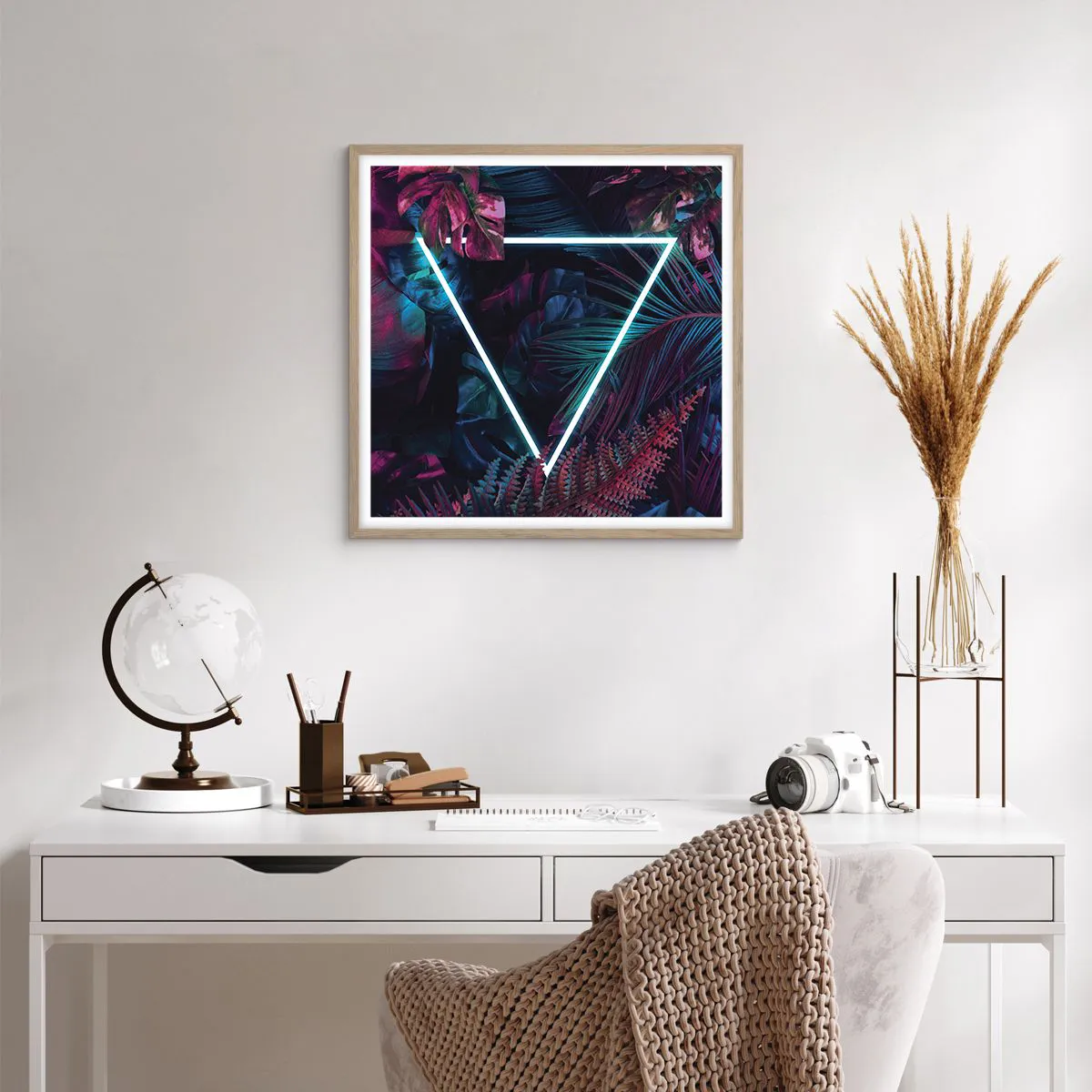 Poster in light oak frame - Disco Style Garden - 60x60 cm