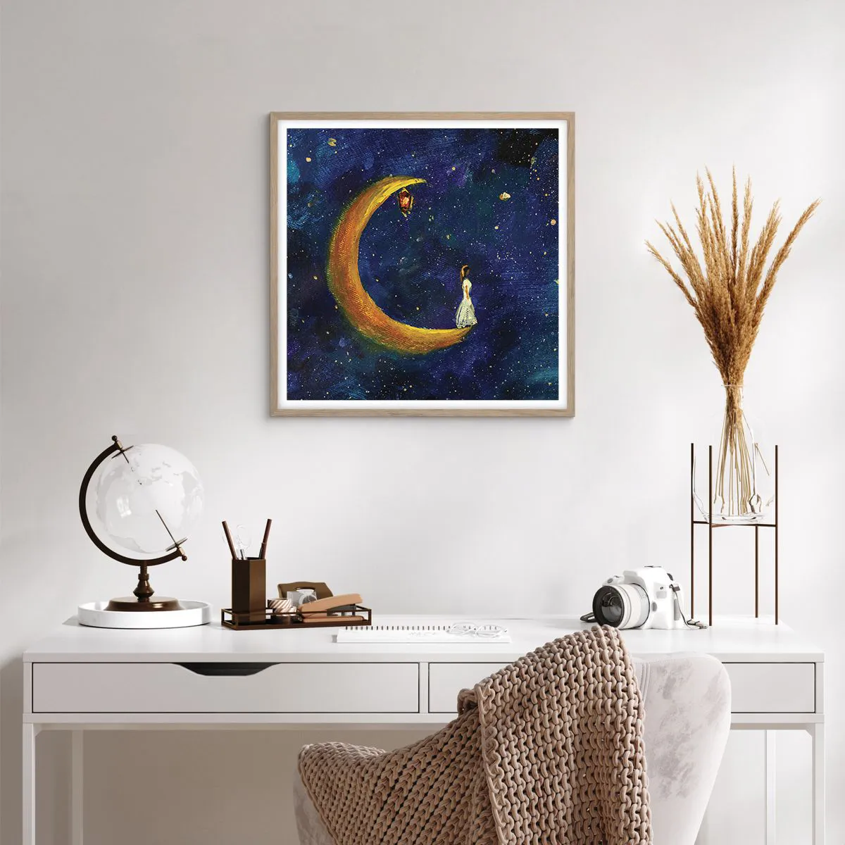 Póster en marco roble claro - La llamada de la Luna - 60x60 cm