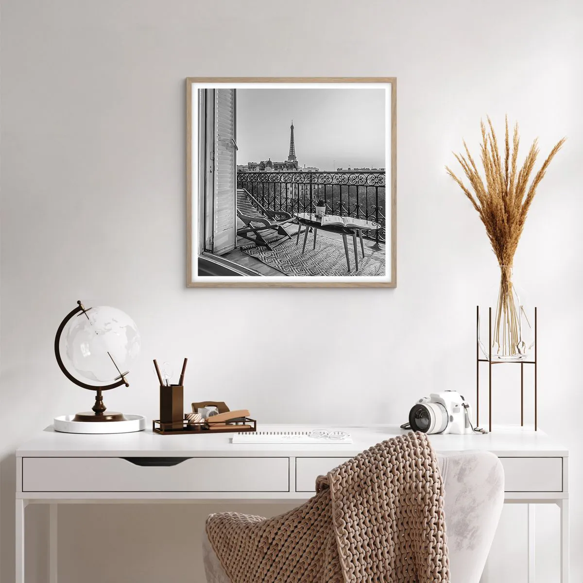 Poszter világos tölgy keretben - Párizsi délután - 60x60 cm