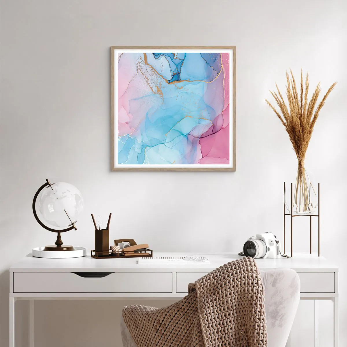 Plakat i ramme af lyst egetræ - Møde og gennemtrængning - 60x60 cm