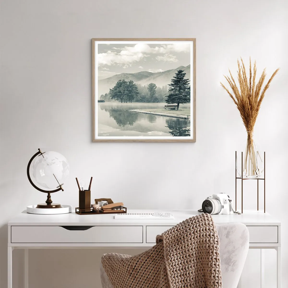 Plakat w ramie jasny dąb - Jezioro jeszcze śpi - 60x60 cm