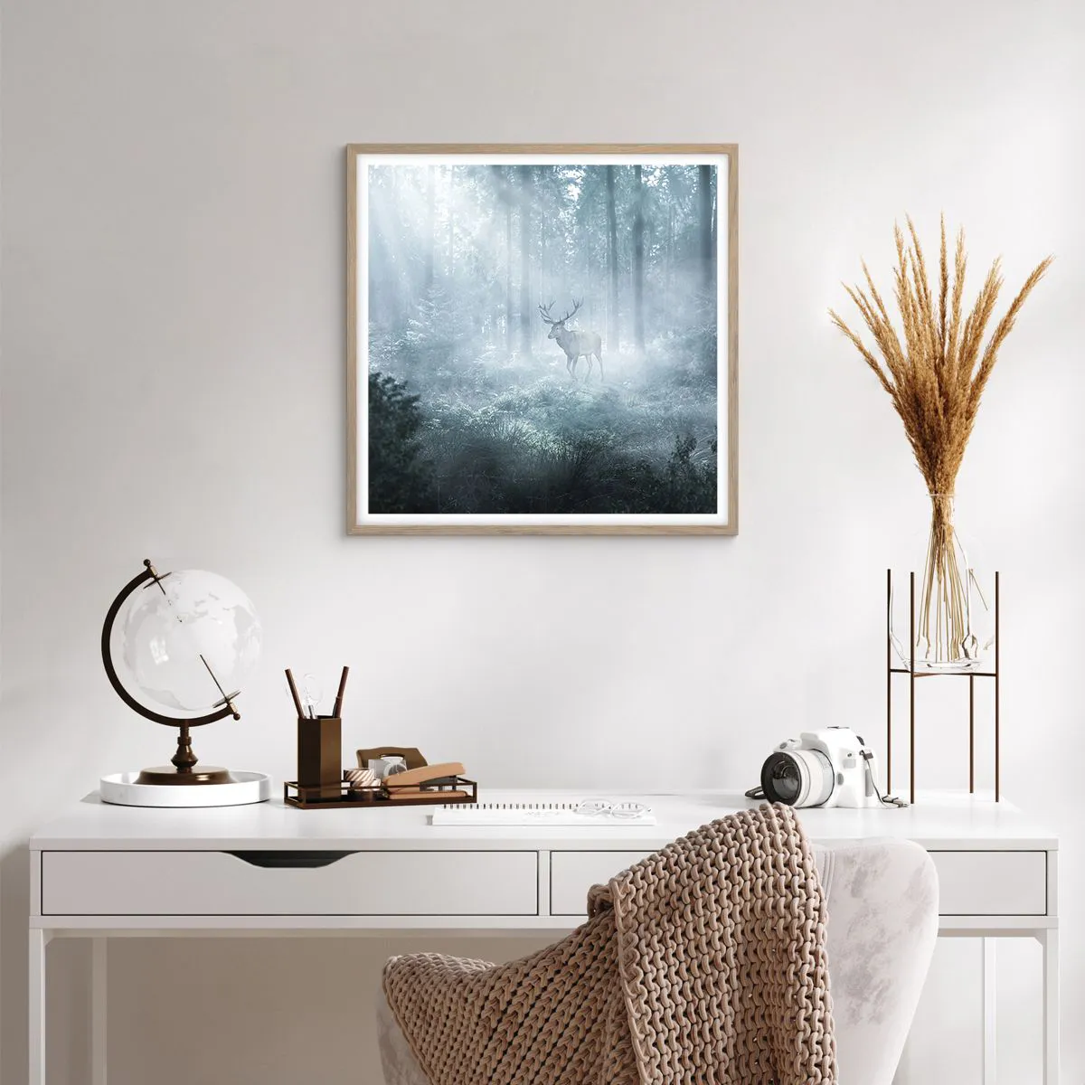 Poster in einem Rahmen aus heller Eiche - Morgenvisite auf dem Grundstück - 60x60 cm