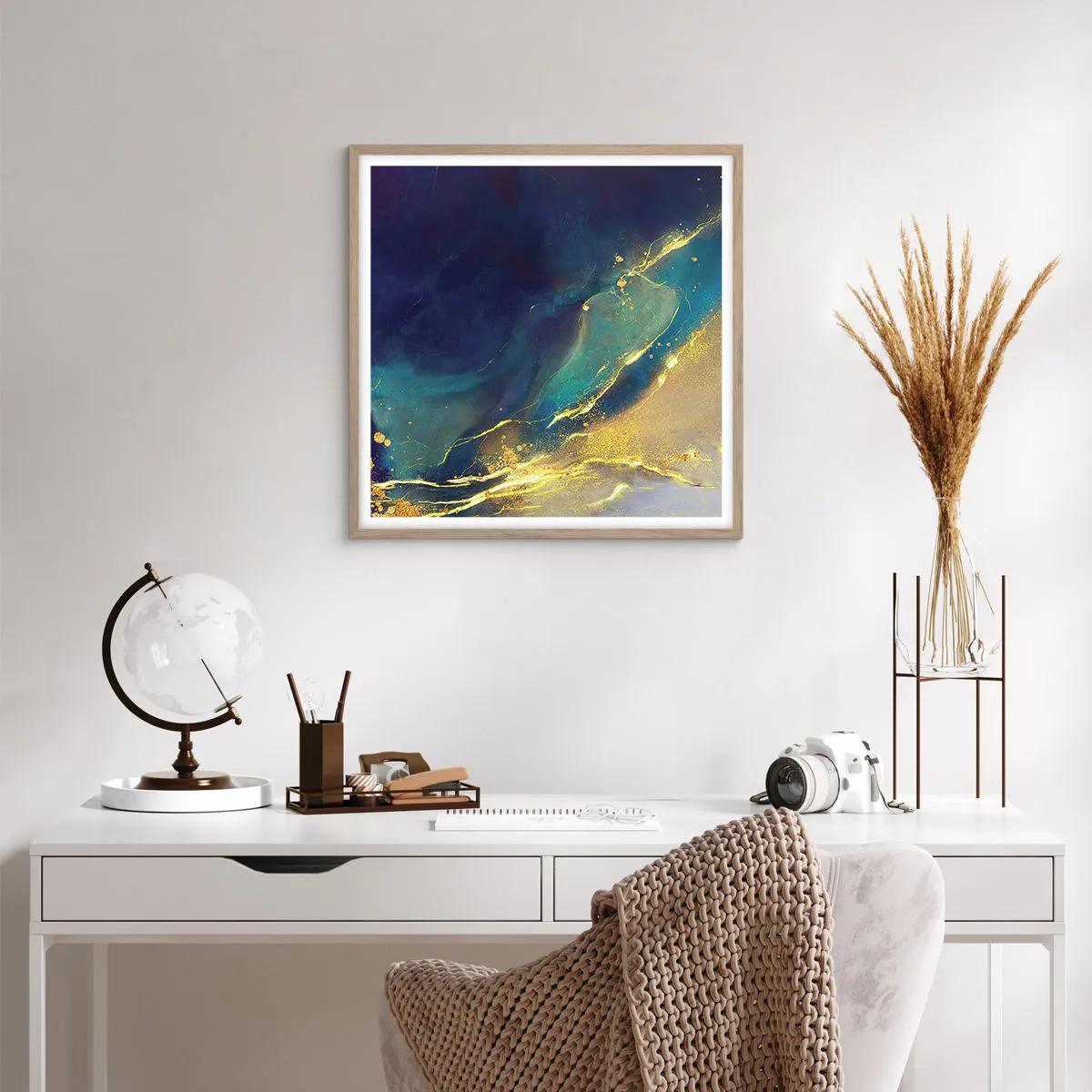 Poster in light oak frame - Golden Flood - 60x60 cm