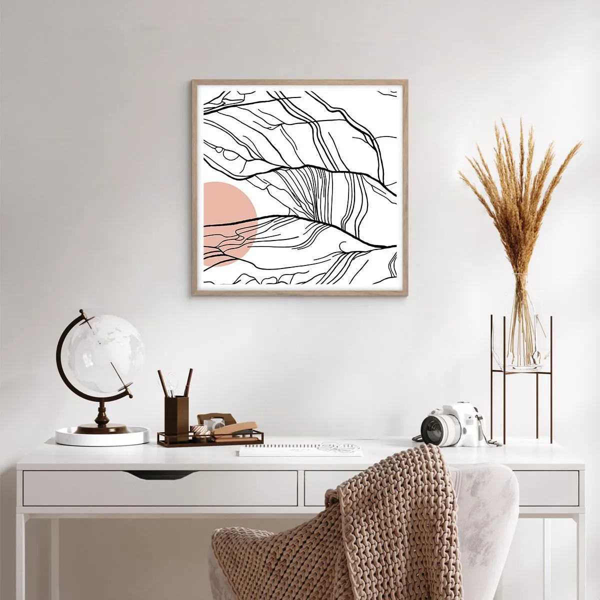 Poster in einem Rahmen aus heller Eiche - In einem Netz aus Zweigen - 60x60 cm