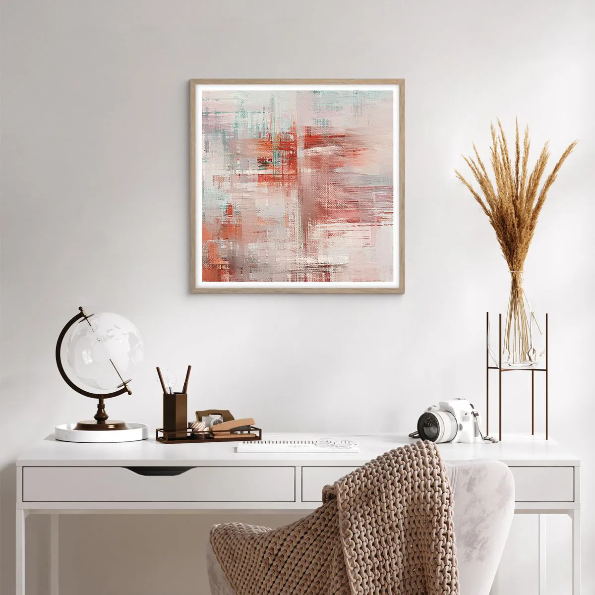 Pôster com moldura de carvalho claro - Nebuloso. Mas rosa - 60x60 cm