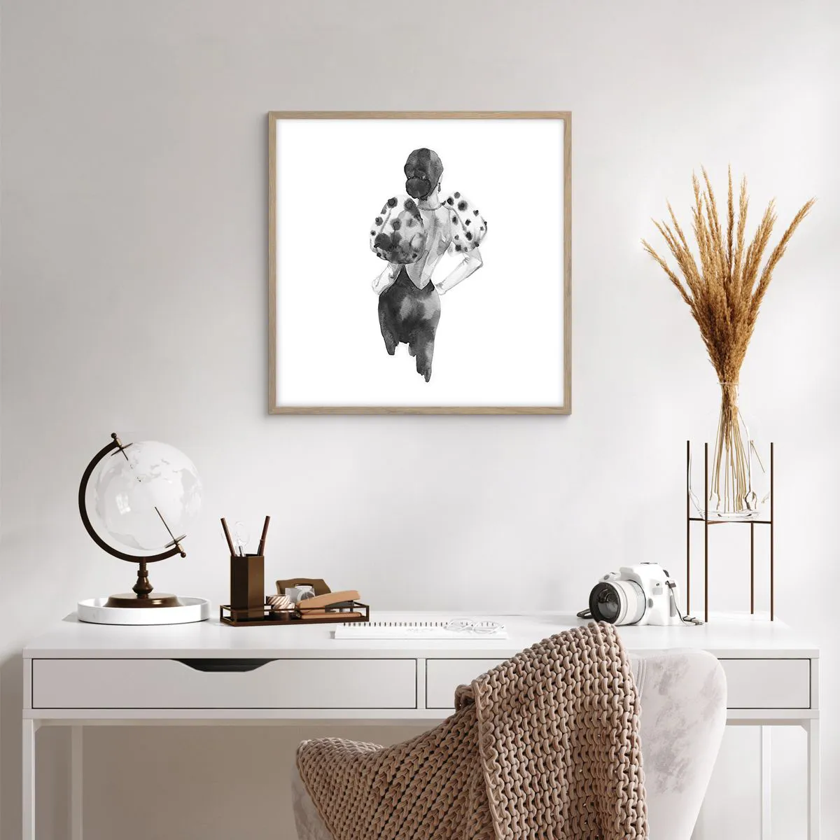 Pôster com moldura de carvalho claro - Ela passou por aqui - 60x60 cm