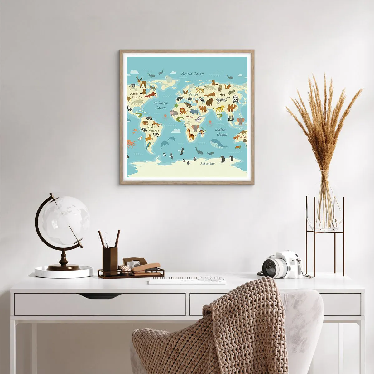 Plakat i ramme af lyst egetræ - Gode naboer - 60x60 cm